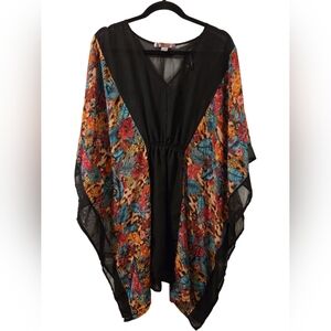 Vibrant Black and Multicolor Floral Swim Cover-Up